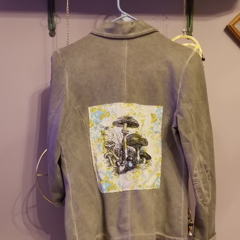 One of a kind hand dyed blazer w/ mushroom patch
